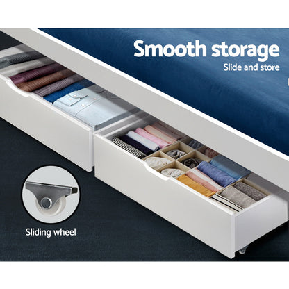 Artiss 2x Bed Frame Storage Drawers Trundle White - Furniture > Bedroom