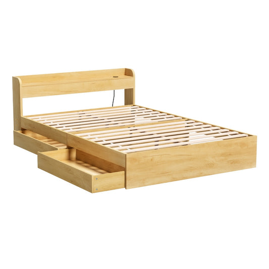 Artiss Bed Frame Double Size with Charging Ports and 2 Drawers AURA Furniture > Bedroom > Beds & Bed Frames