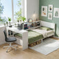 White Single Solid Wood Corner Platform Bed Frame with Built-in Desk, Storage Shelves and USB-C Charging Station for Small Spaces, Wooden Bed Base for Guest Room