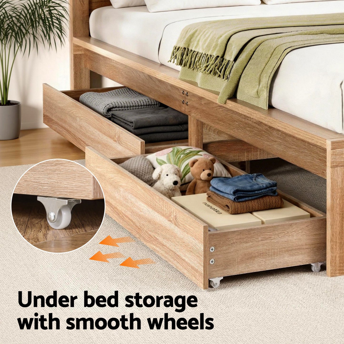 King Single Size Bed Frame with 2 Drawers Bedroom Furniture