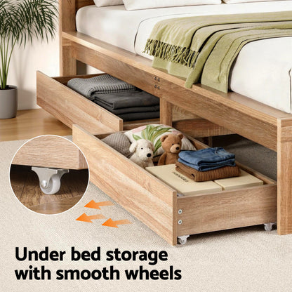 King Single Size Bed Frame with 2 Drawers Bedroom Furniture