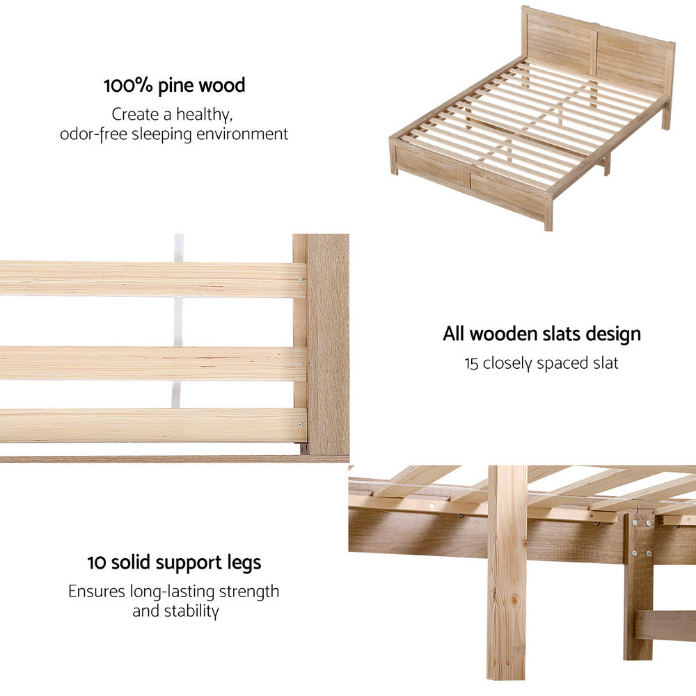 Artiss Bed Frame Queen Size Wooden Acacia Wood OATMEAL Furniture > Bedroom > Beds & Bed Frames