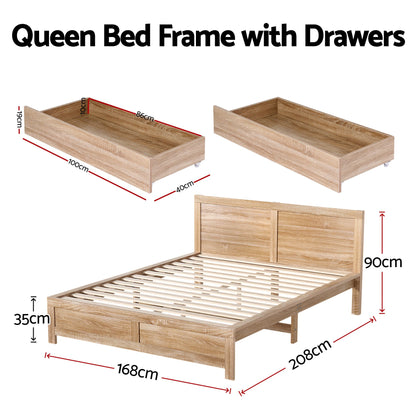 Queen Size Bed Frame with 2 Drawers Bedroom Furniture