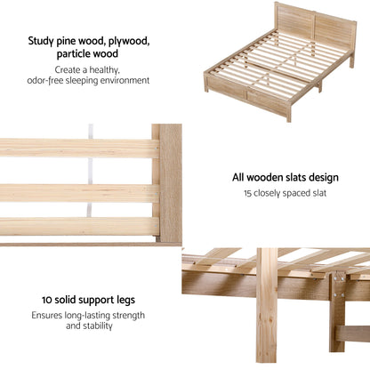 Queen Size Bed Frame with 2 Drawers Bedroom Furniture