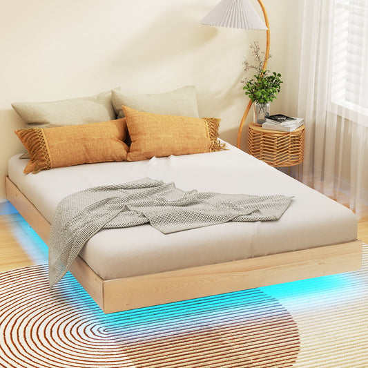 Artiss Bed Frame Double Size Floating Wooden Mattress Base Platform Timber ODIN - Furniture > Bedroom > Beds & Bed