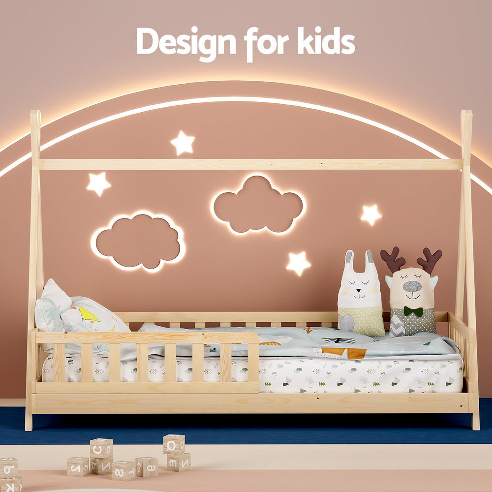 Artiss Bed Frame Wooden Kids House Frames Oak PUAH - Baby & Kids > Kid’s Furniture > Kid’s Beds & Bed Frames