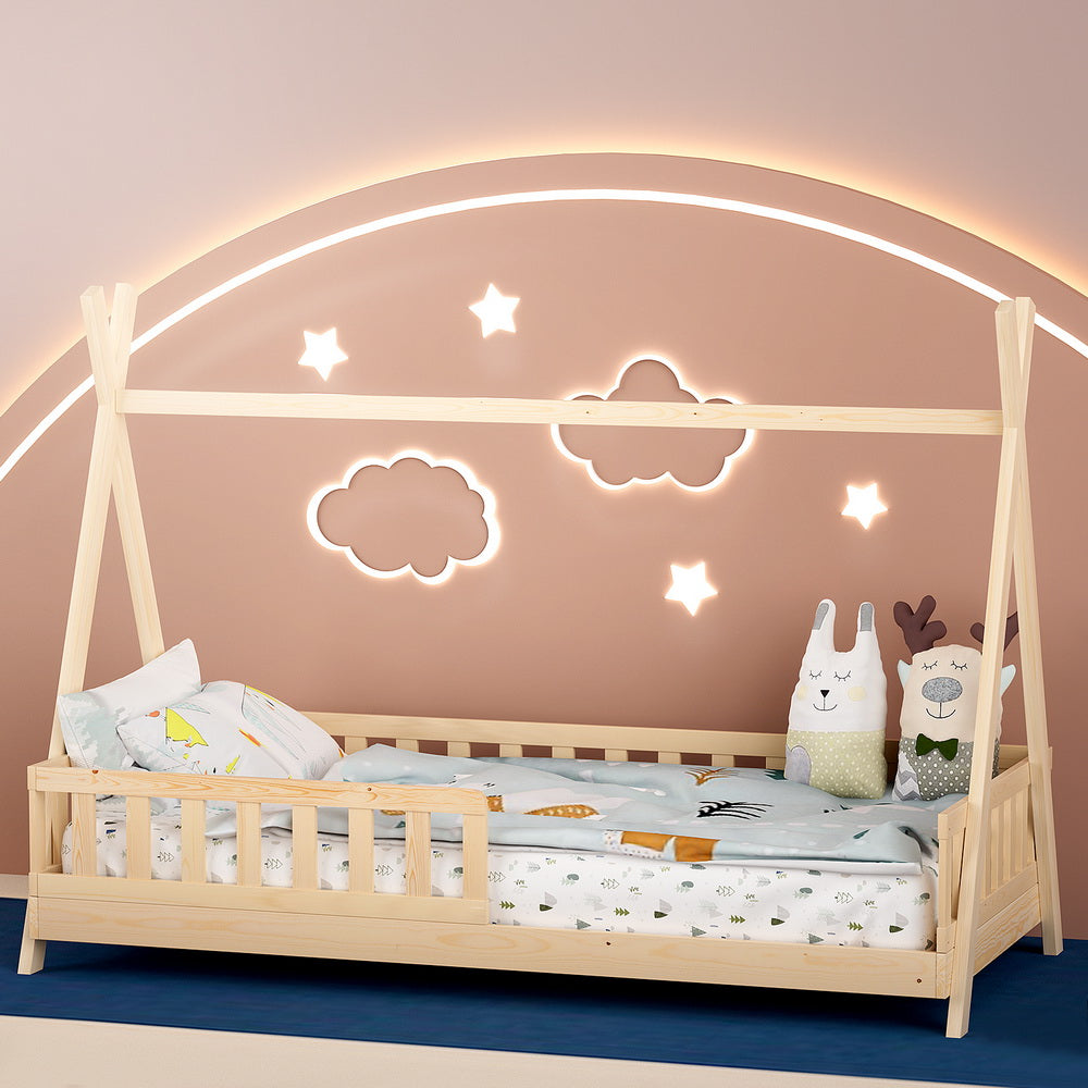 Artiss Bed Frame Wooden Kids House Frames Oak PUAH - Baby & Kids > Kid’s Furniture > Kid’s Beds & Bed Frames