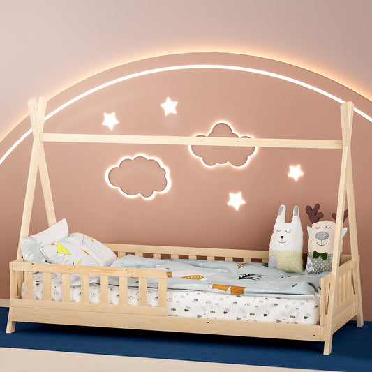 Artiss Bed Frame Wooden Kids House Frames Oak PUAH - Baby & Kids > Kid’s Furniture > Kid’s Beds & Bed Frames
