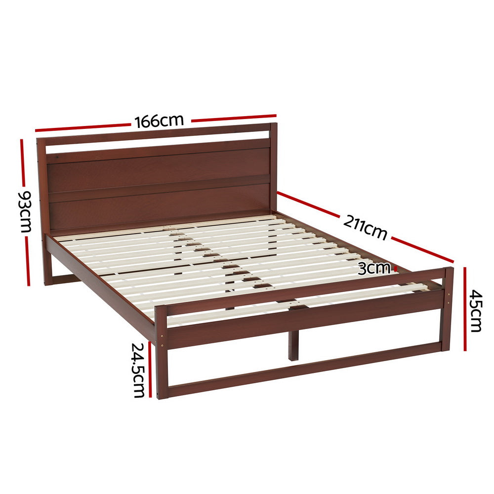 Artiss Bed Frame Queen Size Wooden Walnut WITTON - Furniture > Bedroom > Beds & Bed Frames