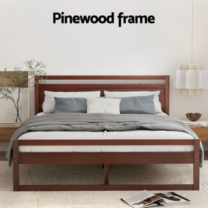 Artiss Bed Frame Queen Size Wooden Walnut WITTON - Furniture > Bedroom > Beds & Bed Frames
