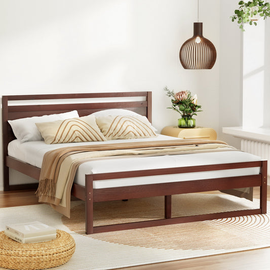 Artiss Bed Frame Queen Size Wooden Walnut WITTON - Furniture > Bedroom > Beds & Bed Frames