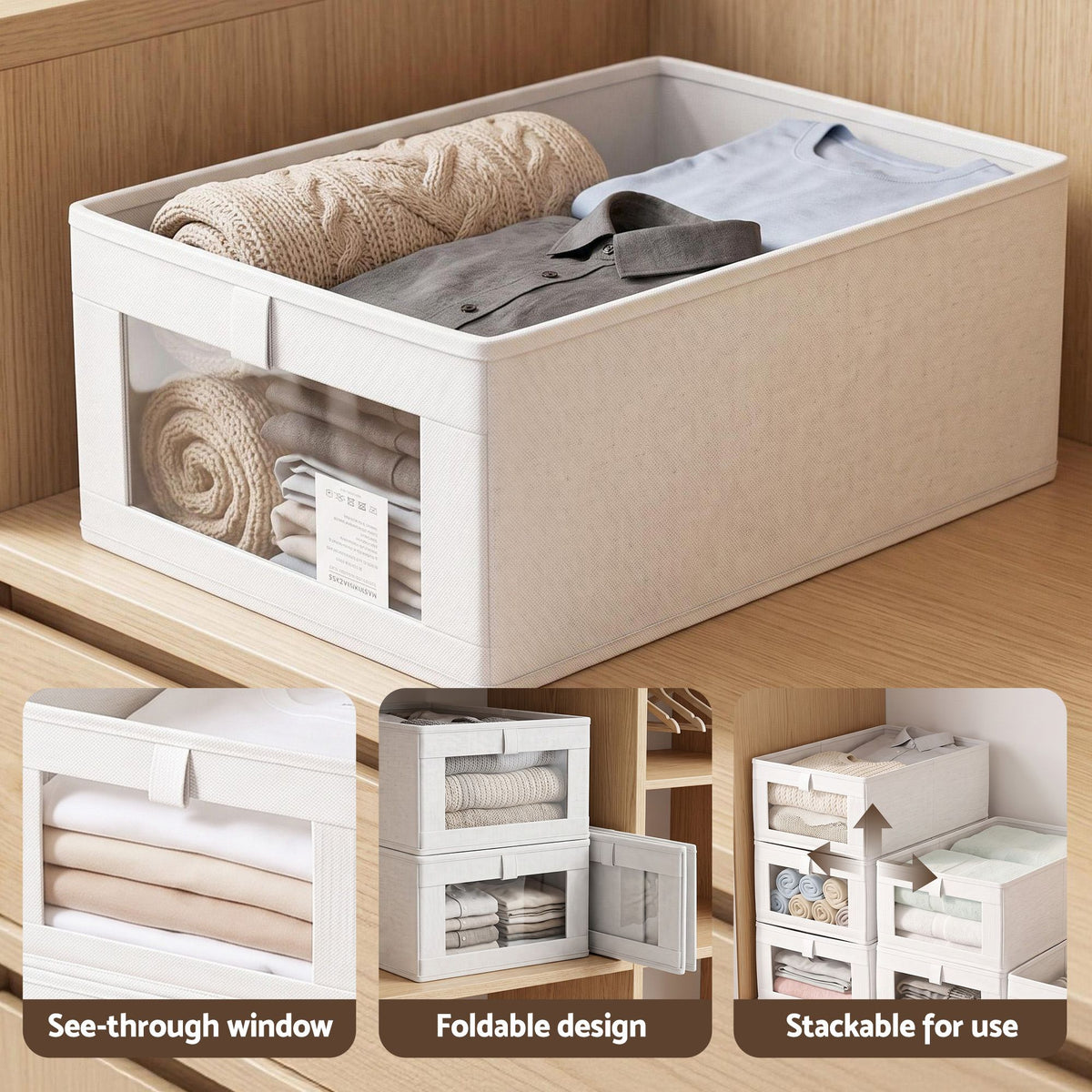 6 Pack Linen Closet Organizers and Storage Foldable Clothing Bins
