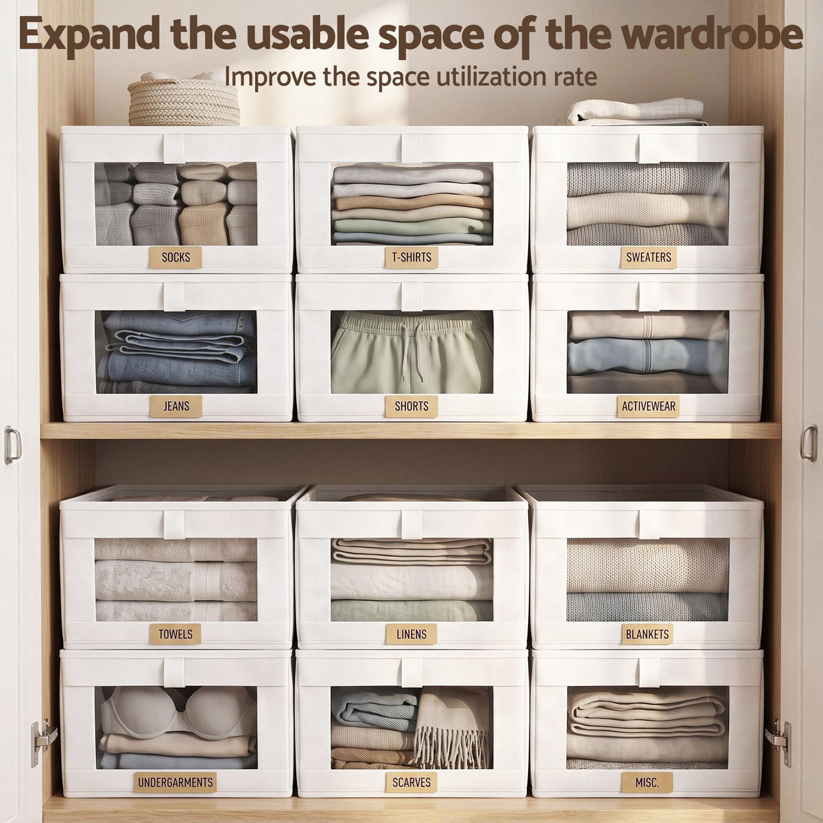 6 Pack Linen Closet Organizers and Storage Foldable Clothing Bins