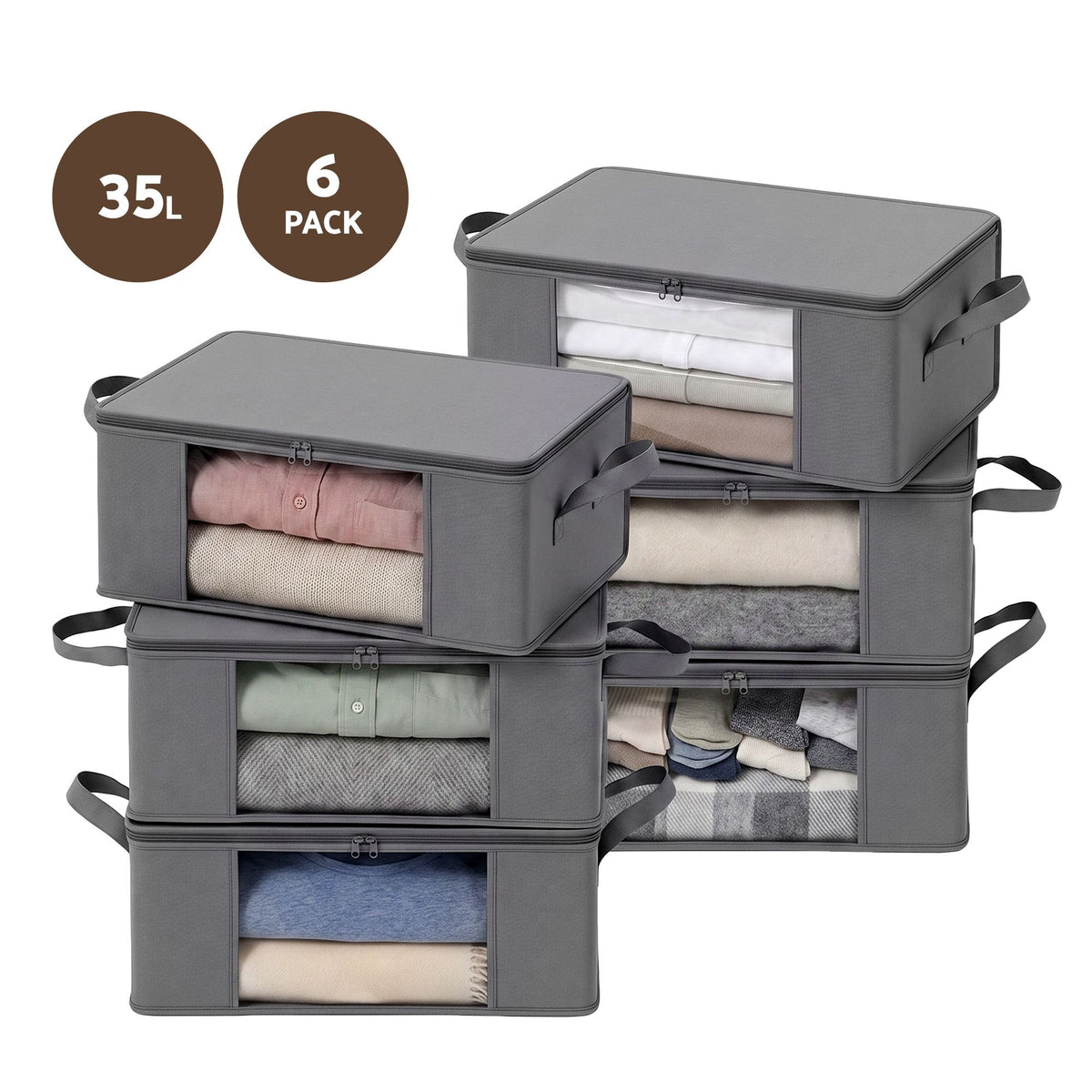 6 Packs Clothes Storage Bags 35L Foldable Closet Organizer Storage Bins