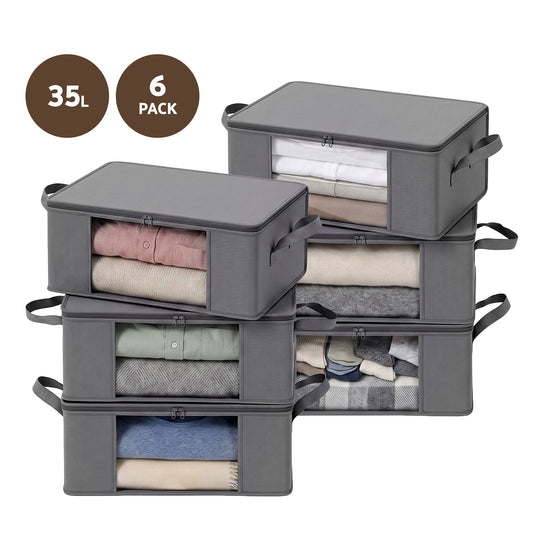 6 Packs Clothes Storage Bags 35L Foldable Closet Organizer Storage Bins