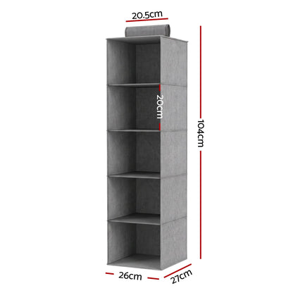 Hanging Closet Organiser 5 Tier Wardrobe Storage Grey 104cm