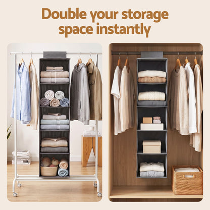 Hanging Closet Organiser 5 Tier Wardrobe Storage Grey 104cm