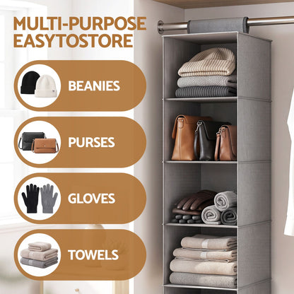 Hanging Closet Organiser 5 Tier Wardrobe Storage Grey 104cm