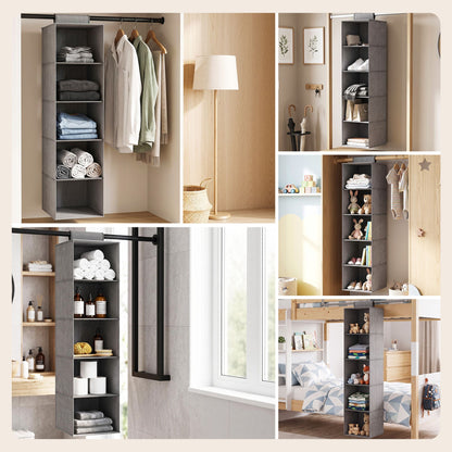 Hanging Closet Organiser 5 Tier Wardrobe Storage Grey 104cm