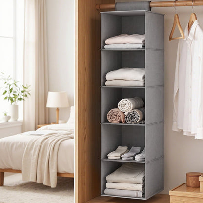 Hanging Closet Organiser 5 Tier Wardrobe Storage Grey 104cm