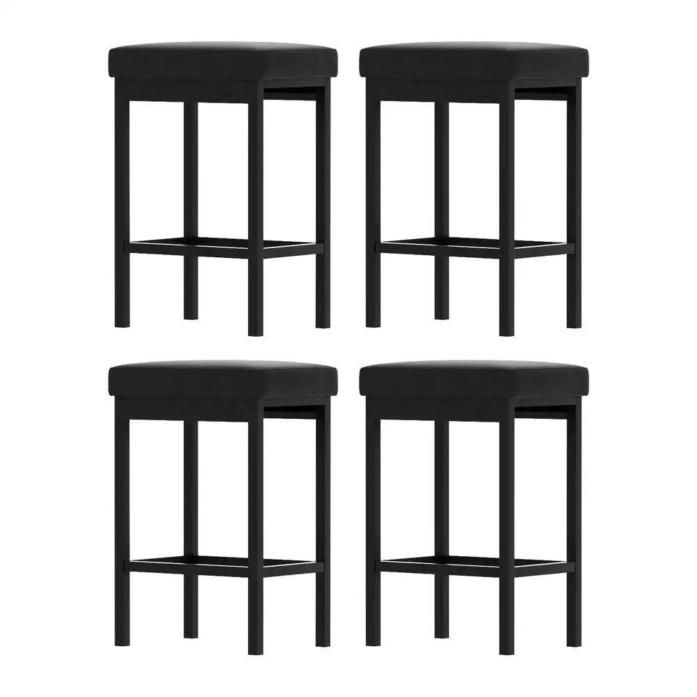 A Set of 4 Metal Bar Stools Pu Seat Dining Counter Chairs