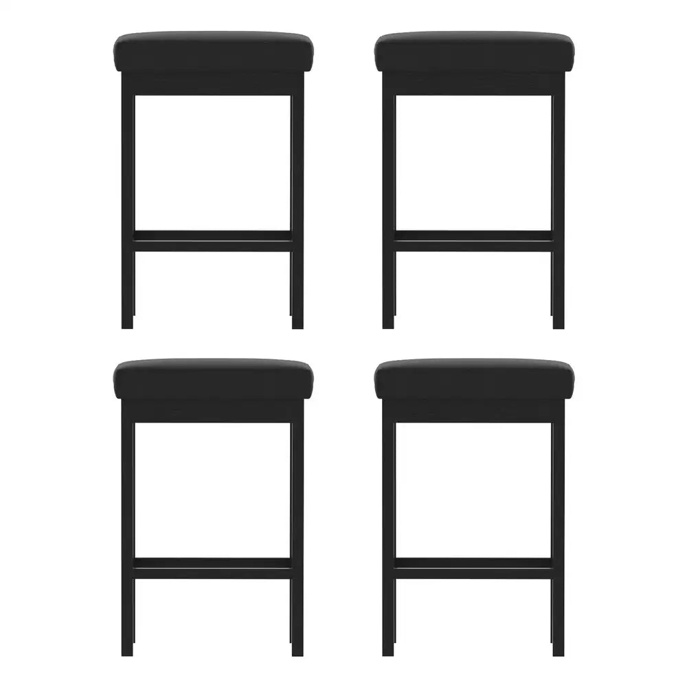 A Set of 4 Metal Bar Stools Pu Seat Dining Counter Chairs