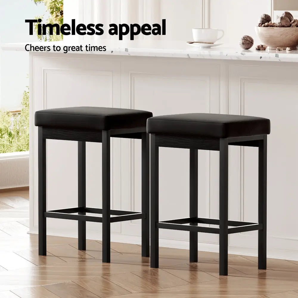 A Set of 4 Metal Bar Stools Pu Seat Dining Counter Chairs