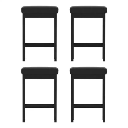 A Set of 4 Metal Bar Stools Pu Seat Dining Counter Chairs