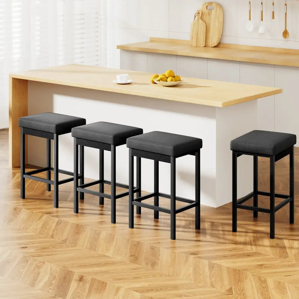 A Set of 4 Metal Bar Stools Pu Seat Dining Counter Chairs