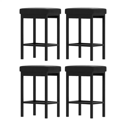 A Set of 4 Metal Bar Stools Pu Seat Dining Counter Chairs