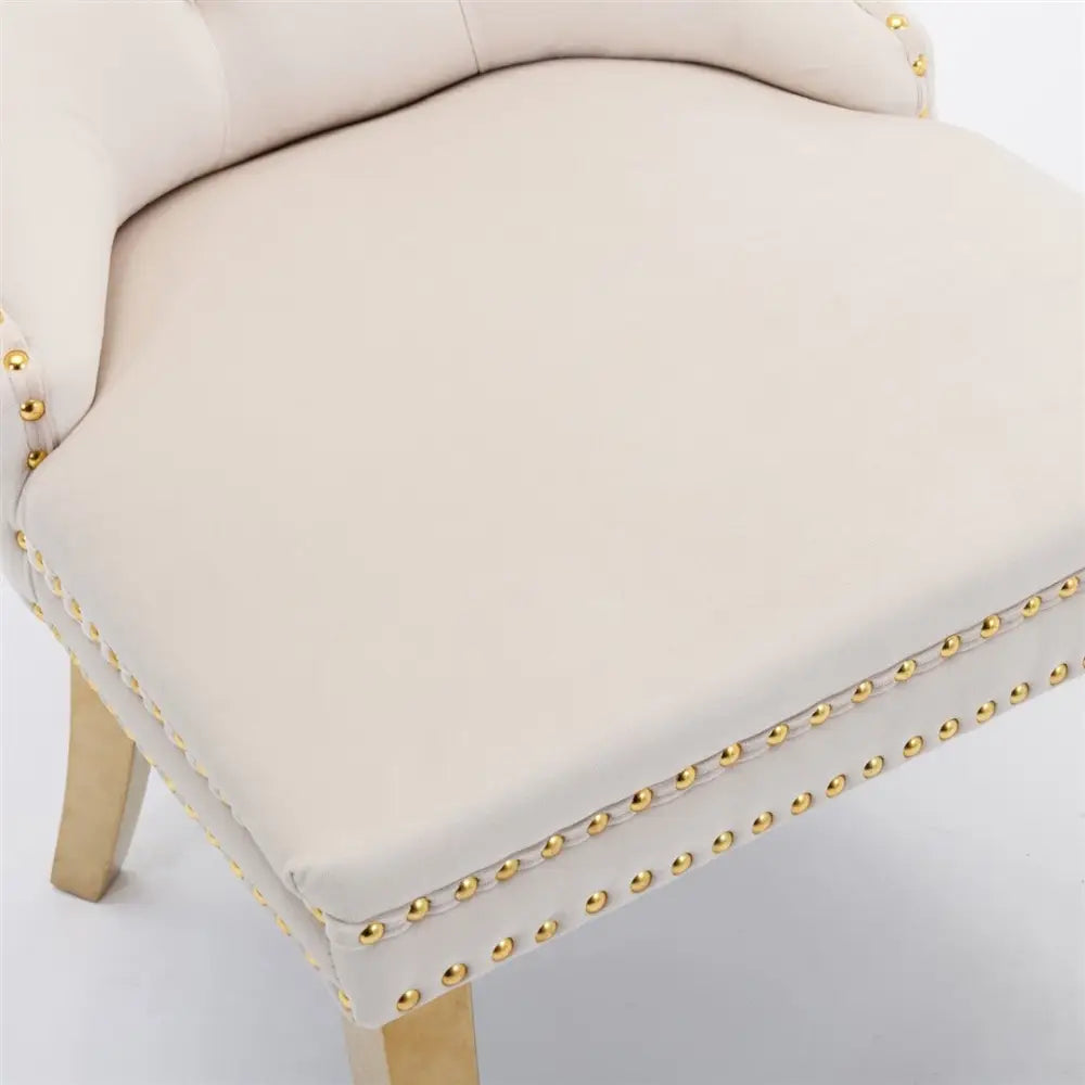 Aaden 2x Velvet Dining Chairs with Golden Metal Legs-beige