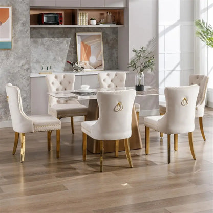 Aaden 2x Velvet Dining Chairs with Golden Metal Legs-beige