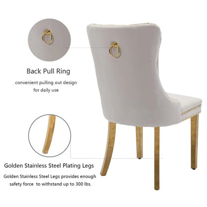 Aaden 2x Velvet Dining Chairs with Golden Metal Legs-beige