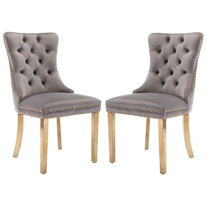 Aaden 2x Velvet Dining Chairs with Golden Metal Legs-grey