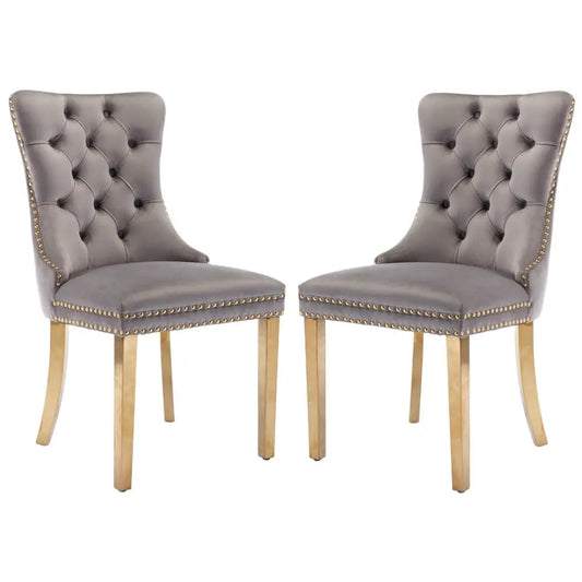 Aaden 2x Velvet Dining Chairs with Golden Metal Legs-grey