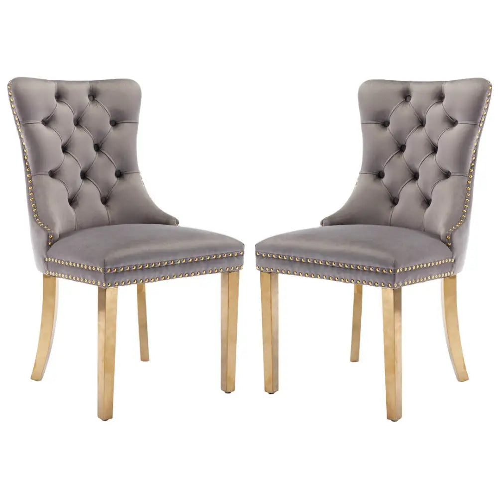 Aaden 2x Velvet Dining Chairs with Golden Metal Legs-grey