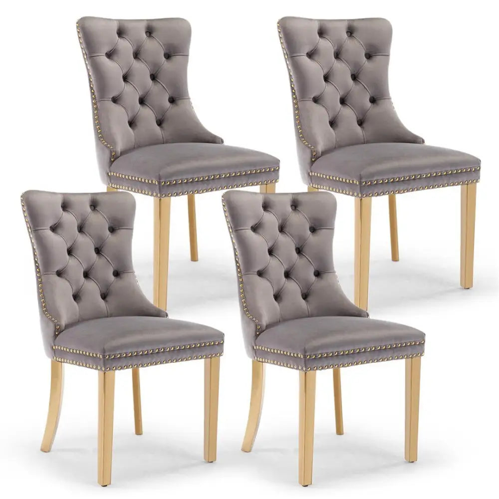 Aaden 4x Velvet Dining Chairs with Golden Metal Legs-grey
