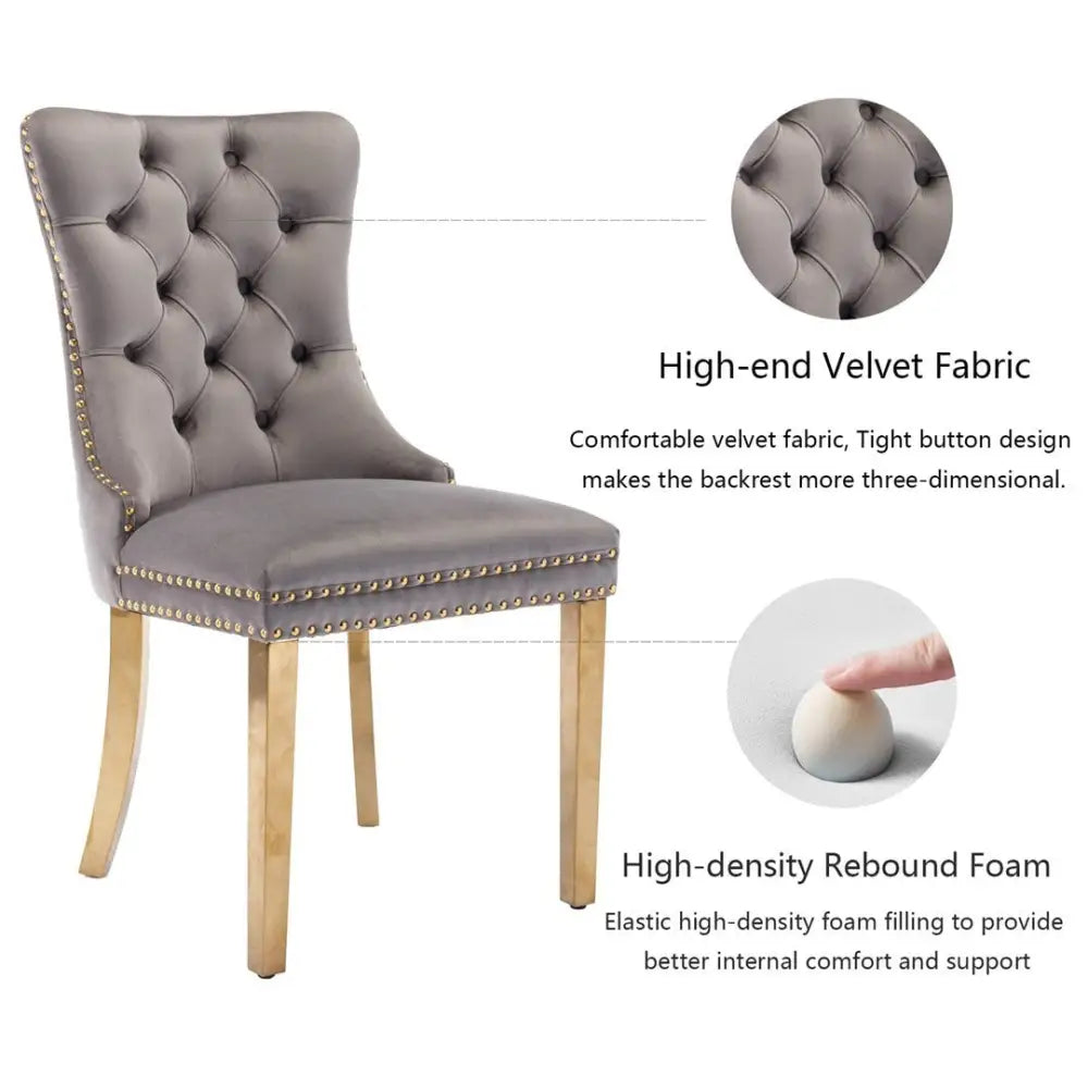 Aaden 4x Velvet Dining Chairs with Golden Metal Legs-grey
