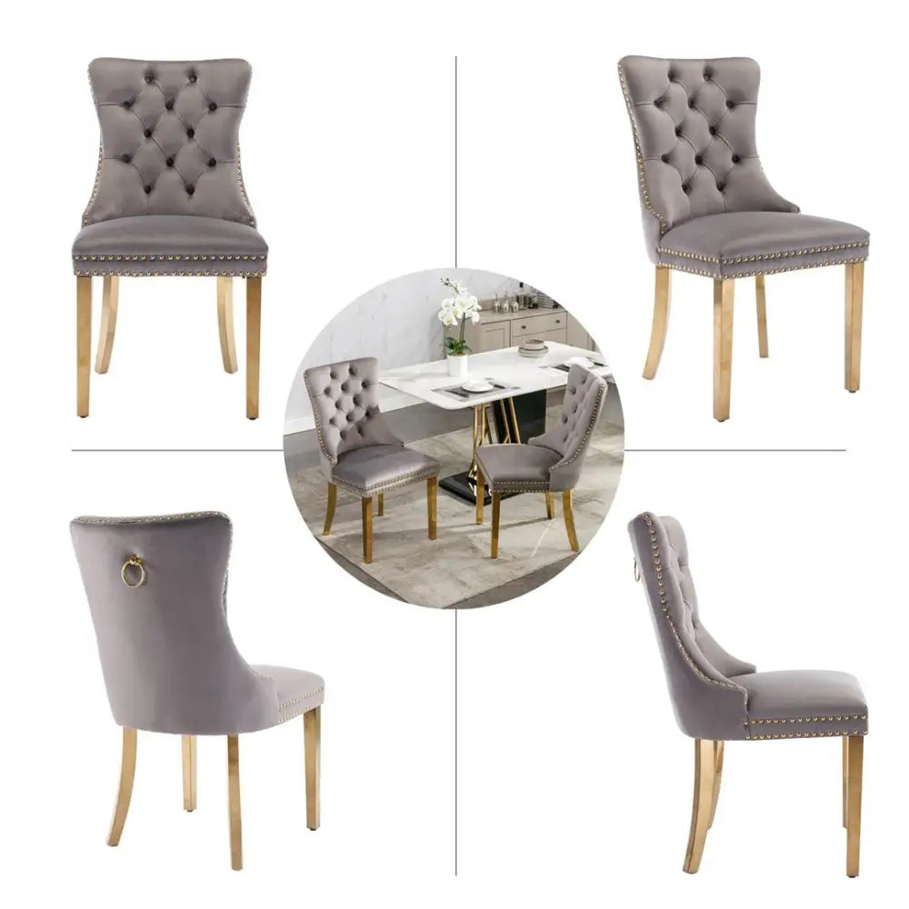 Aaden 4x Velvet Dining Chairs with Golden Metal Legs-grey