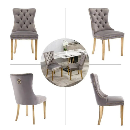 Aaden 4x Velvet Dining Chairs with Golden Metal Legs-grey