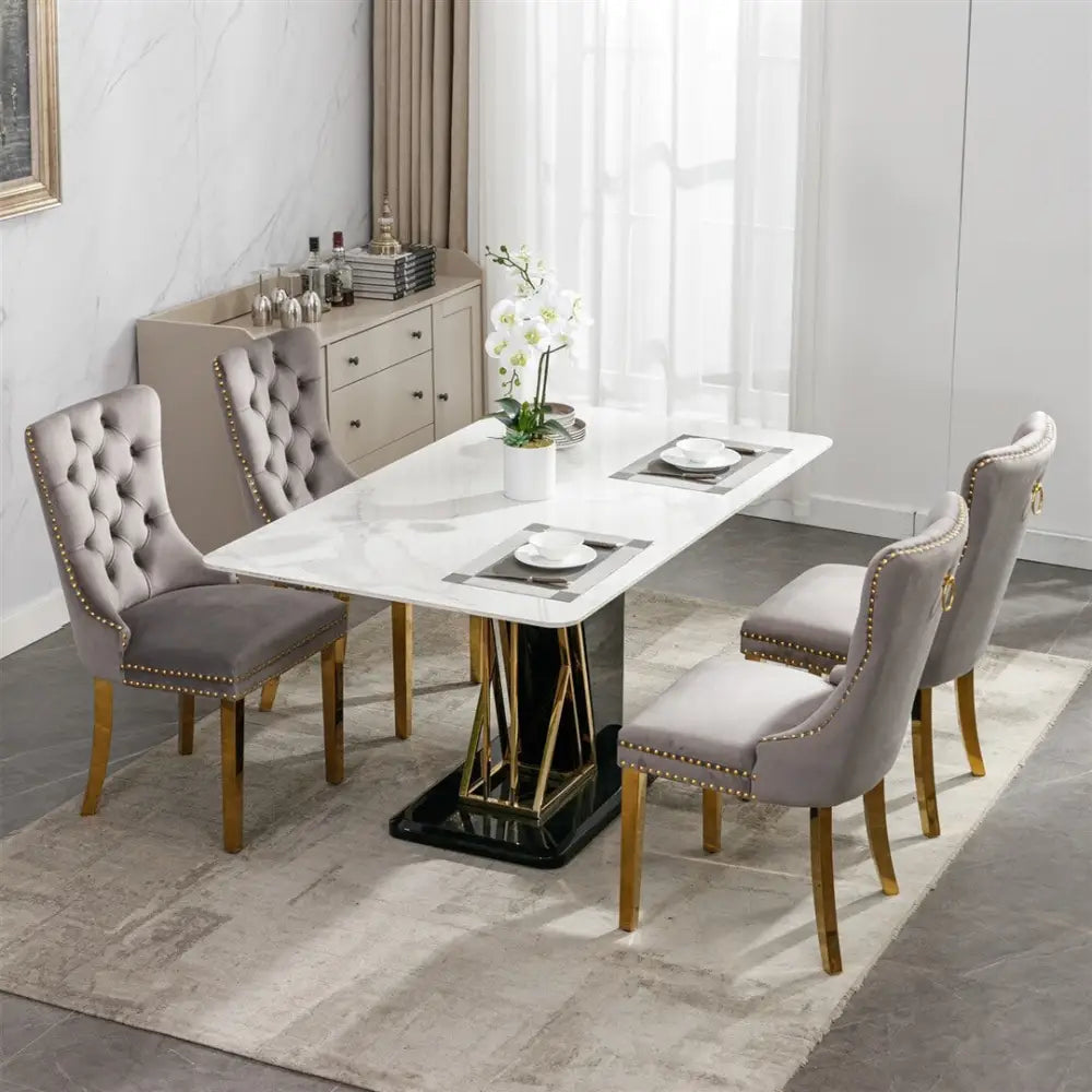 Aaden 4x Velvet Dining Chairs with Golden Metal Legs-grey