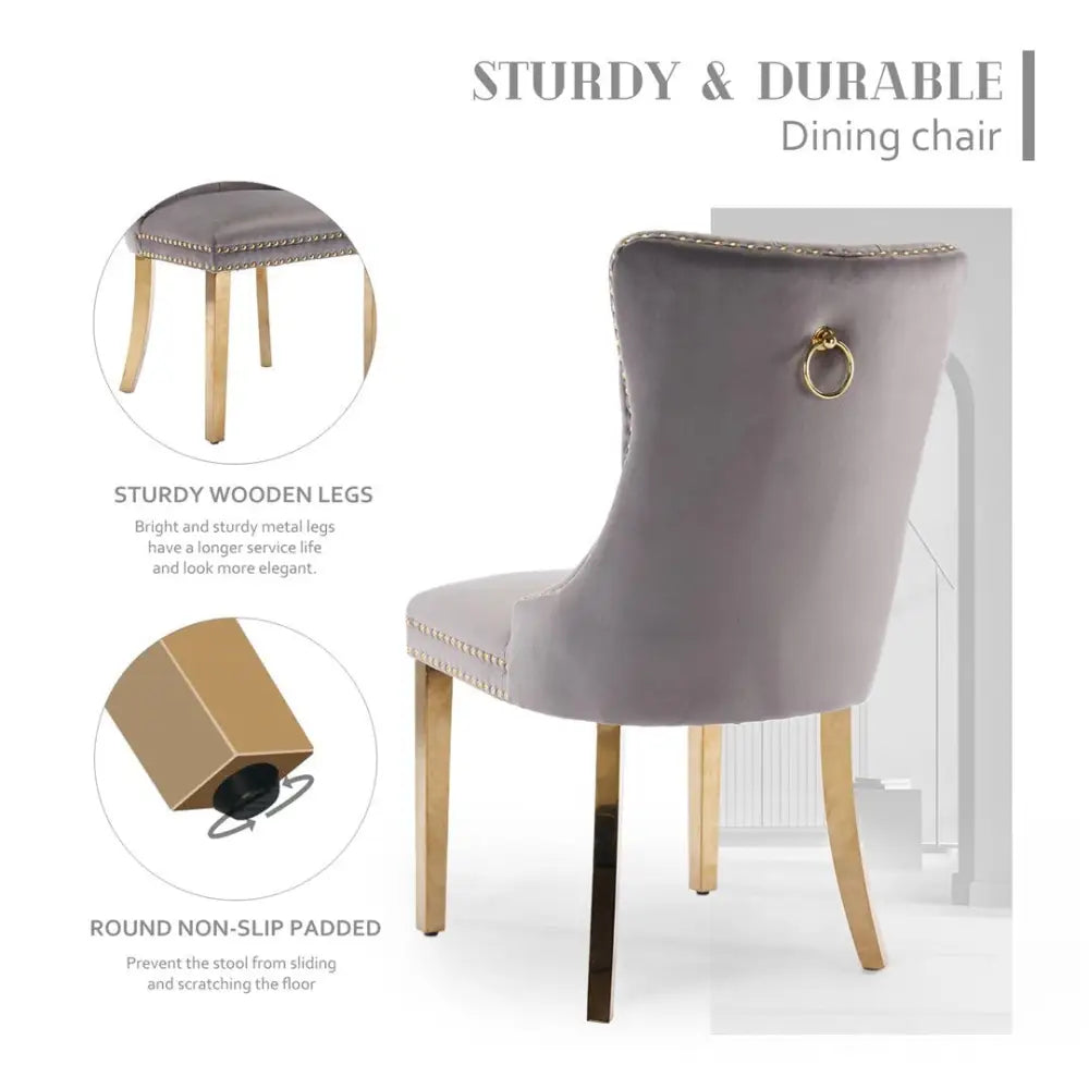 Aaden 4x Velvet Dining Chairs with Golden Metal Legs-grey