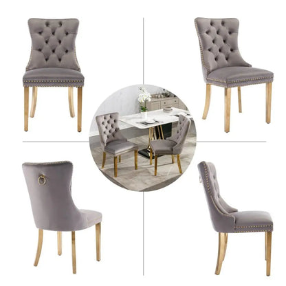 Aaden 4x Velvet Dining Chairs with Golden Metal Legs-grey
