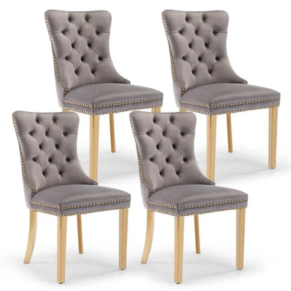 Aaden 4x Velvet Dining Chairs with Golden Metal Legs-grey
