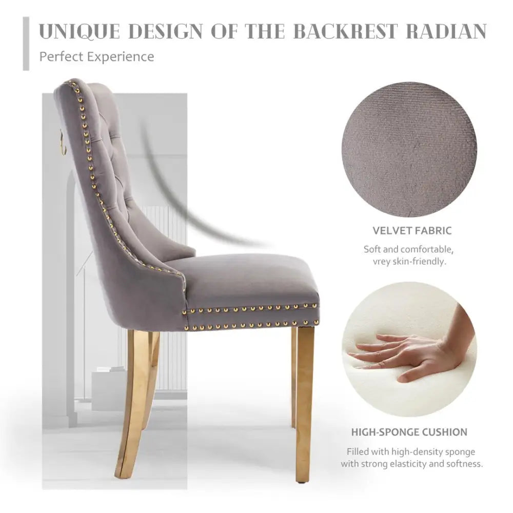 Aaden 4x Velvet Dining Chairs with Golden Metal Legs-grey