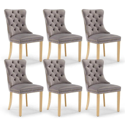 Aaden 6x Velvet Dining Chairs with Golden Metal Legs-grey