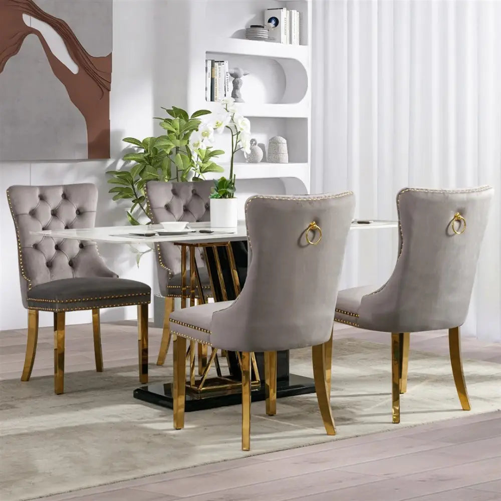 Aaden 8x Velvet Dining Chairs with Golden Metal Legs-grey