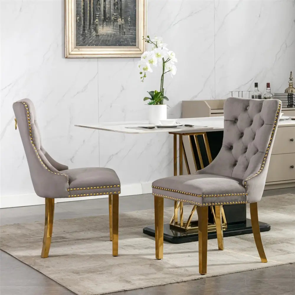 Aaden 8x Velvet Dining Chairs with Golden Metal Legs-grey