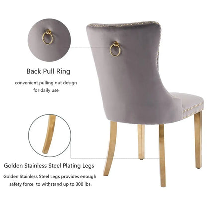 Aaden 8x Velvet Dining Chairs with Golden Metal Legs-grey