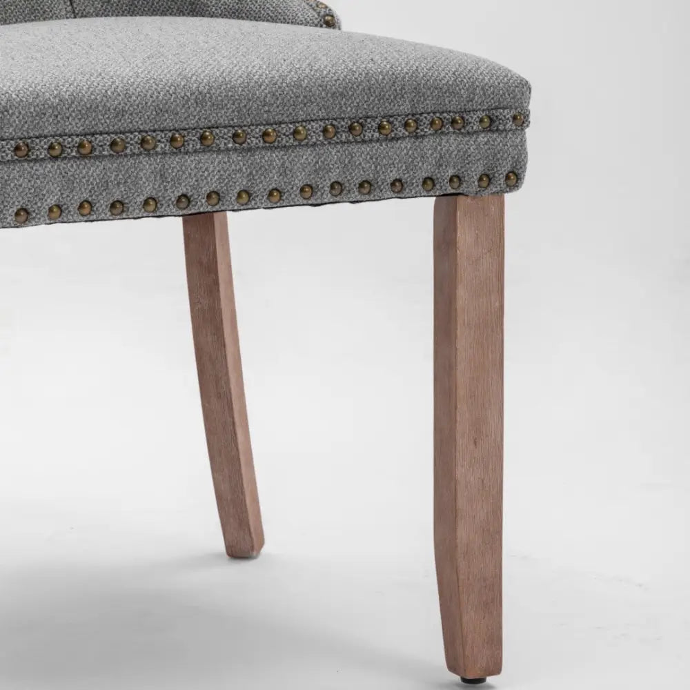 Aaden Modern Elegant Button-tufted Upholstered Fabric with Studs Trim and Wooden Legs Dining Side Chair-gray